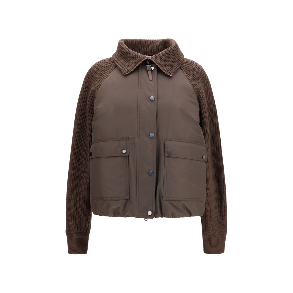 Braune Polyester-Jacke in voller Länge