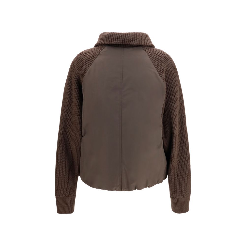 Braune Polyester-Jacke in voller Länge