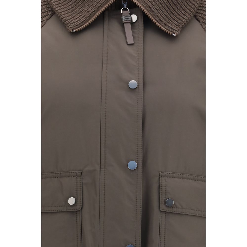 Braune Polyester-Jacke in voller Länge