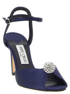 Blaue Tencel-Sandalen mit Stilettoabsatz