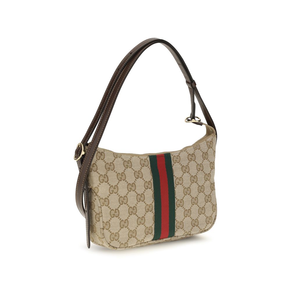 Beige Stoff-Schultertasche