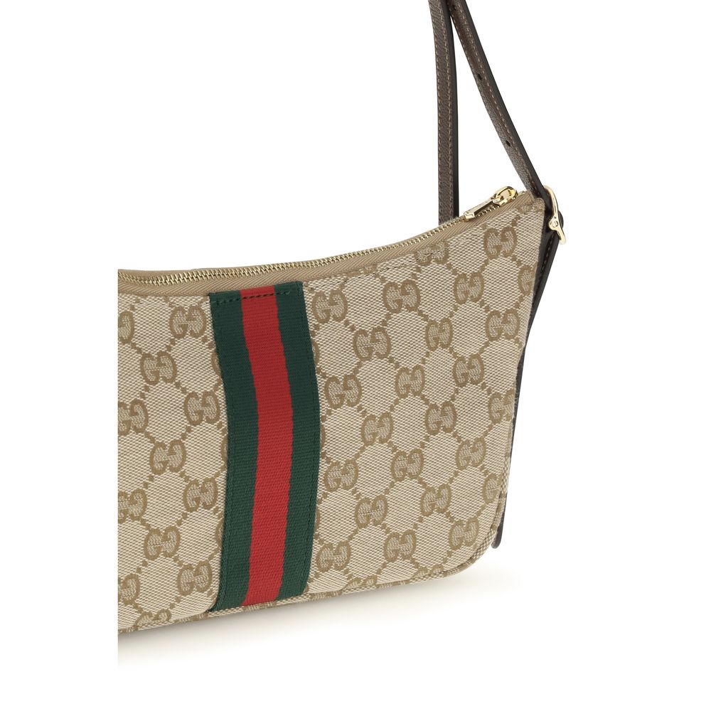Beige Stoff-Schultertasche