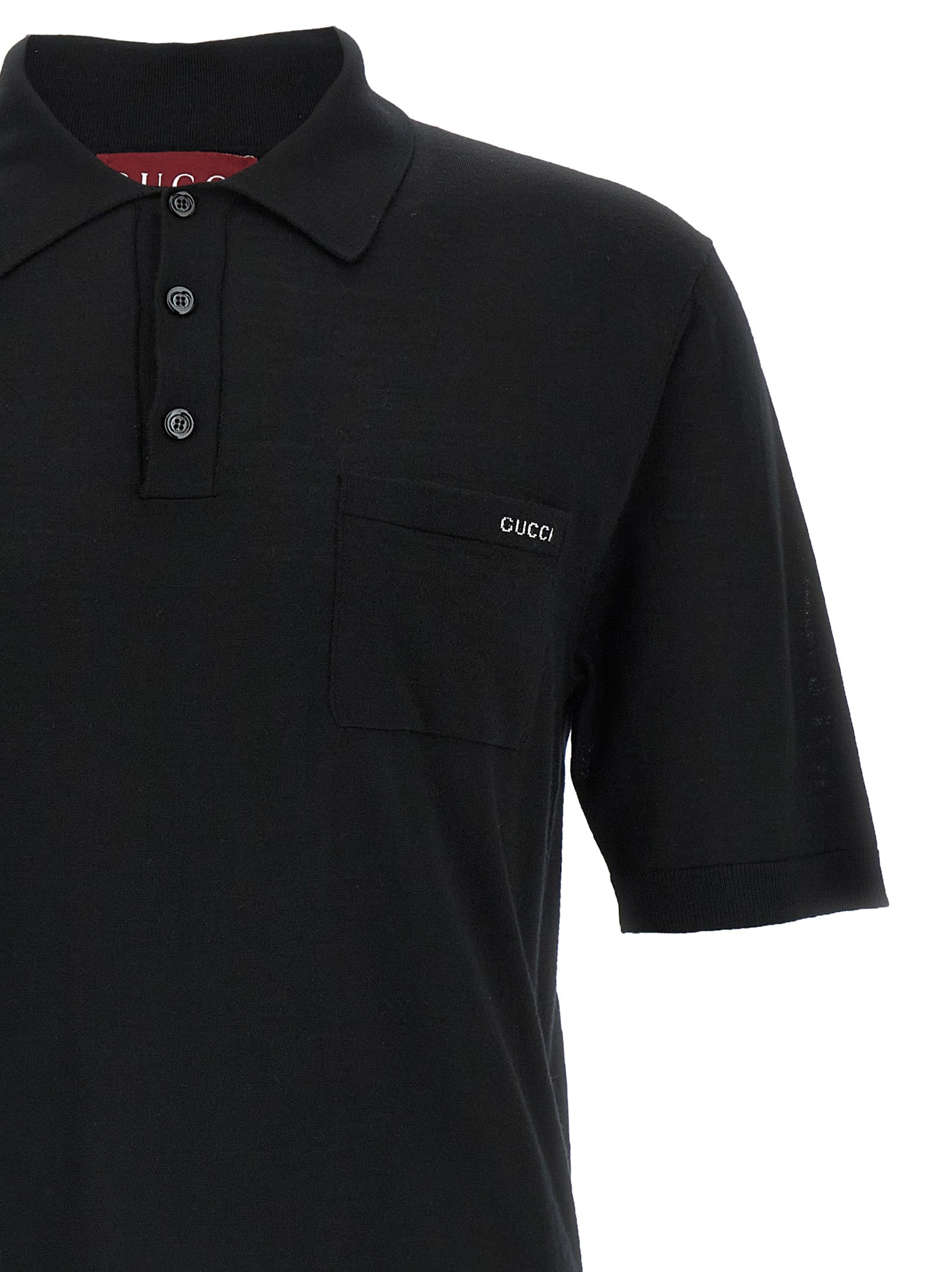 Schwarzes Woll-Poloshirt