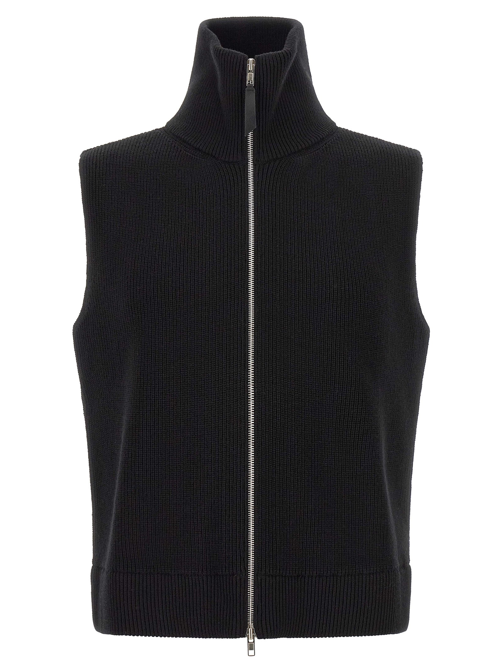 Ärmelloser Pullover aus schwarzer Wolle