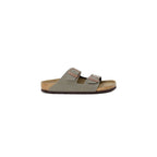 Graue Leder-Sandalen mit flachem Absatz