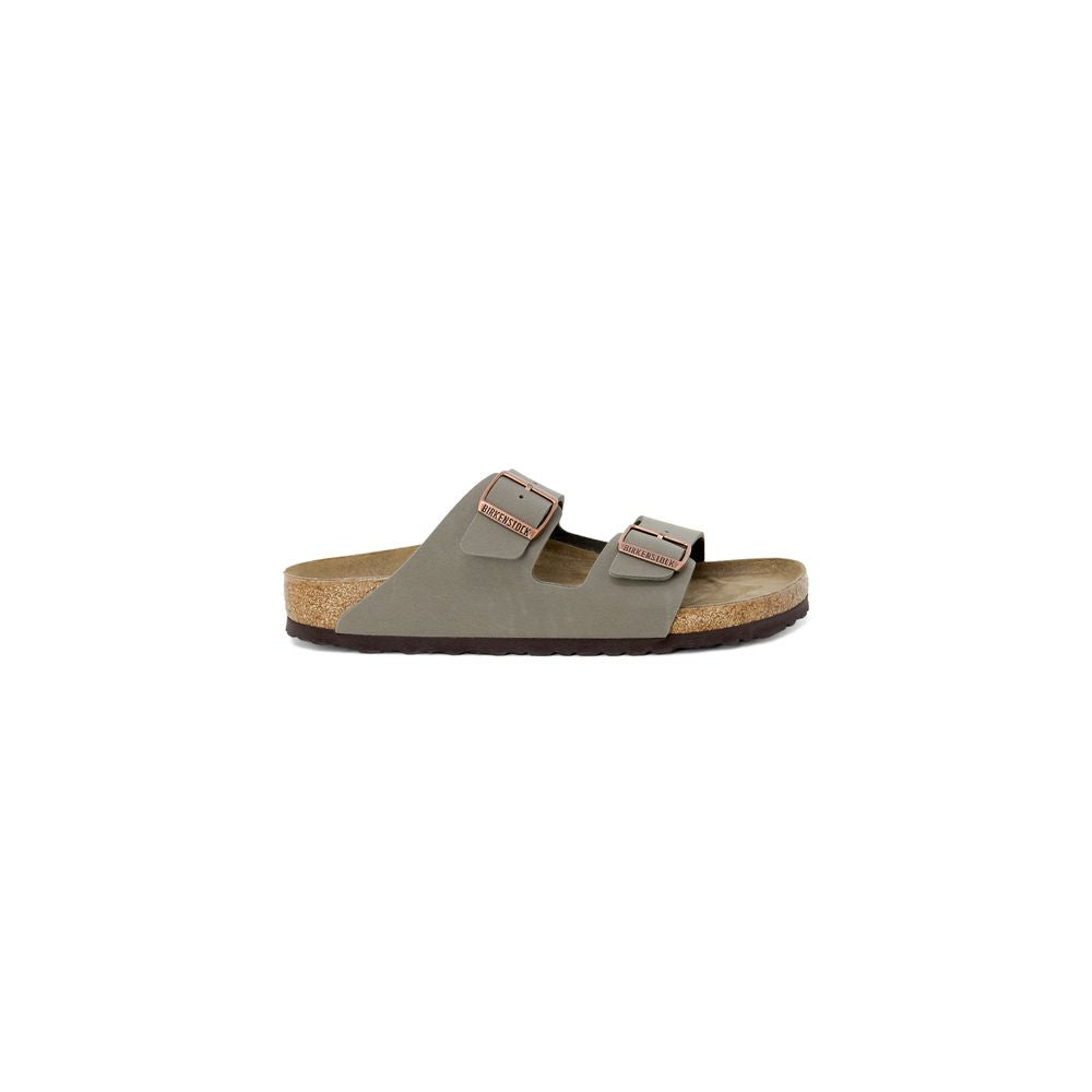 Graue Leder-Sandalen mit flachem Absatz