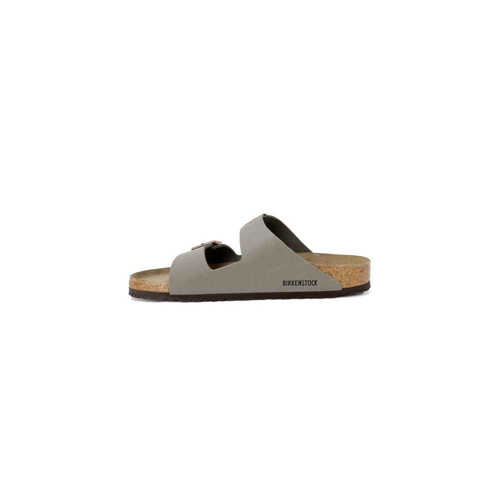Graue Leder-Sandalen mit flachem Absatz