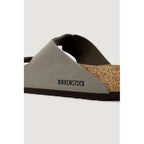 Graue Leder-Sandalen mit flachem Absatz