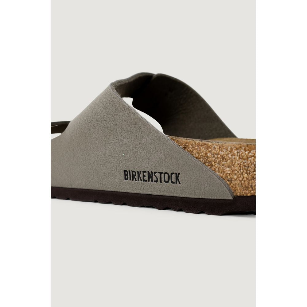 Graue Leder-Sandalen mit flachem Absatz