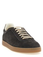 Graue Kalbsleder Low-Top-Sneaker