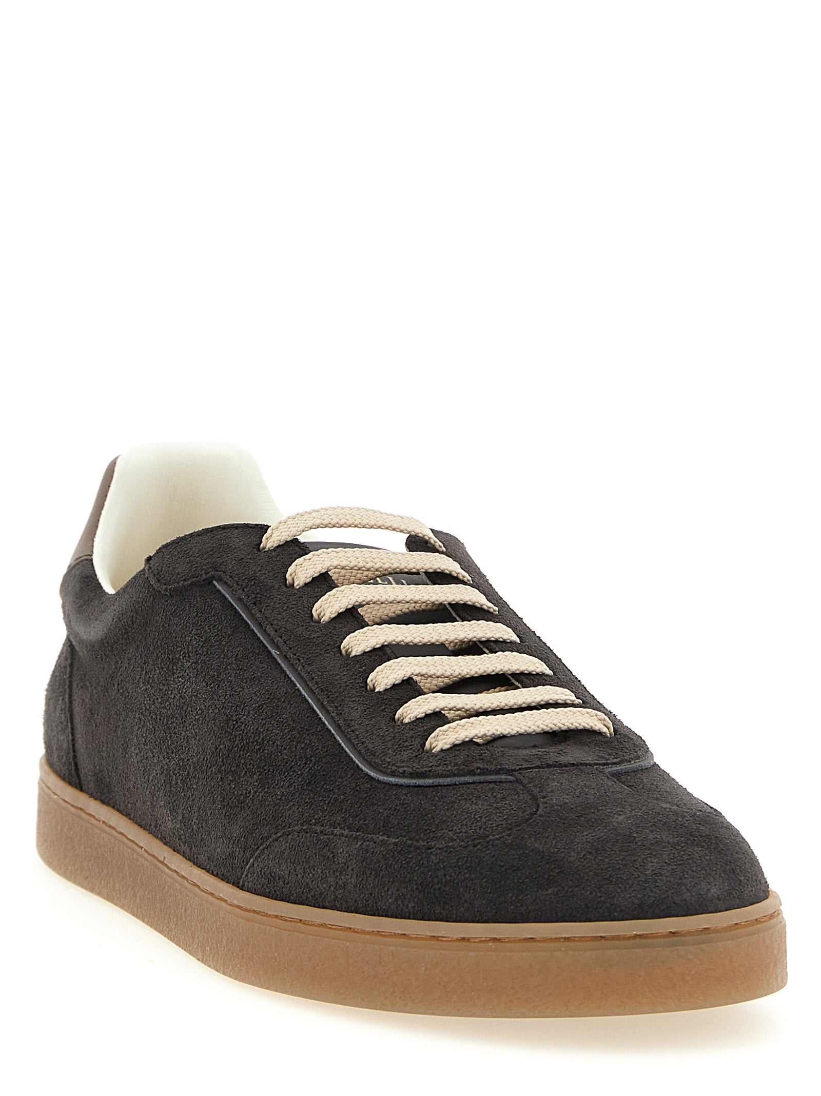 Graue Kalbsleder Low-Top-Sneaker