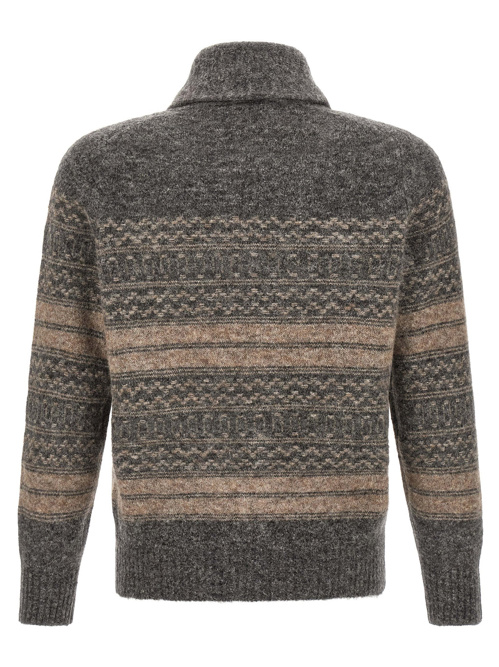 Grauer Strickcardigan aus Alpaka und Leder