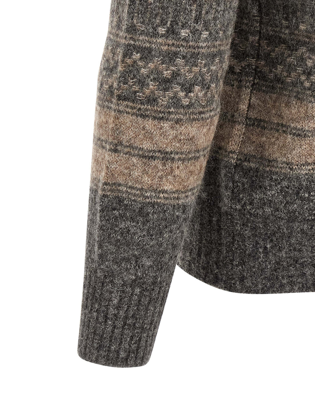 Grauer Strickcardigan aus Alpaka und Leder