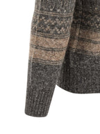 Grauer Strickcardigan aus Alpaka und Leder
