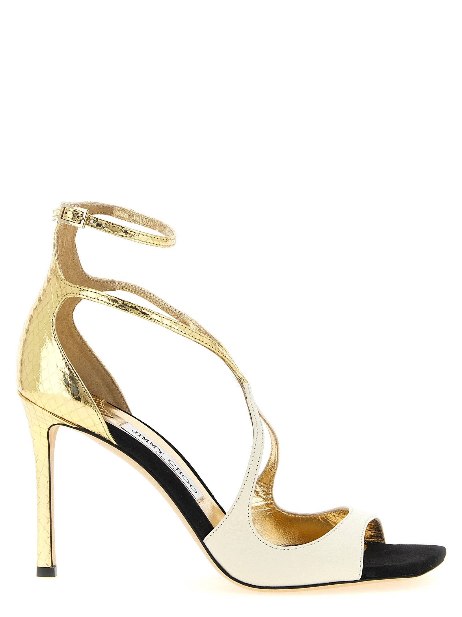 Mehrfarbige Ledersandalen mit Stilettoabsatz
