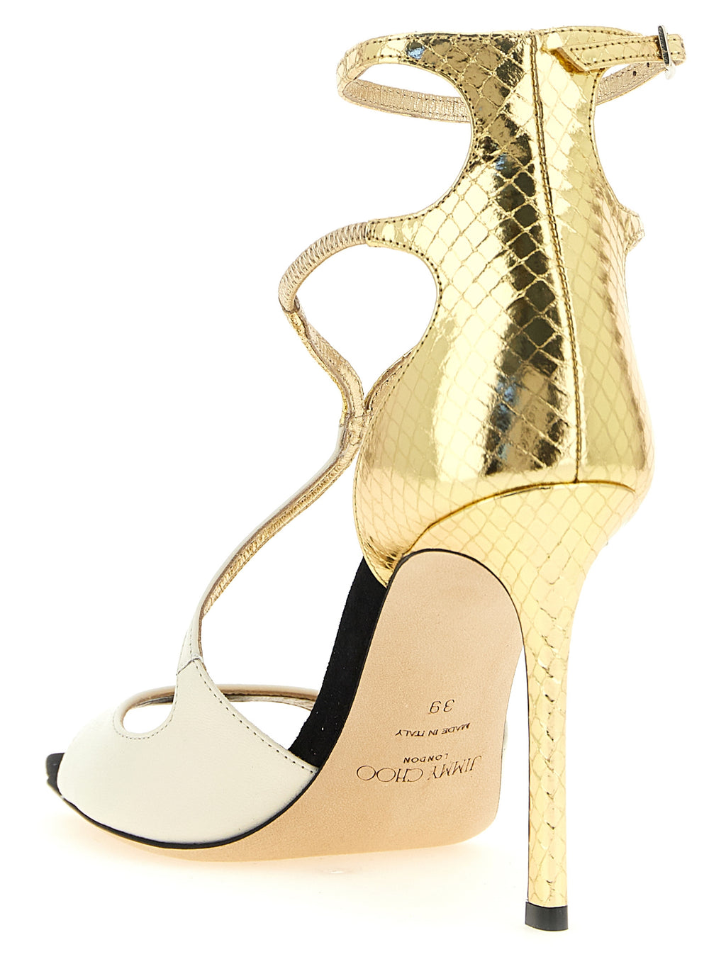 Mehrfarbige Ledersandalen mit Stilettoabsatz