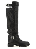 Schwarze Leder Overknee-Stiefel