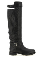 Schwarze Leder Overknee-Stiefel