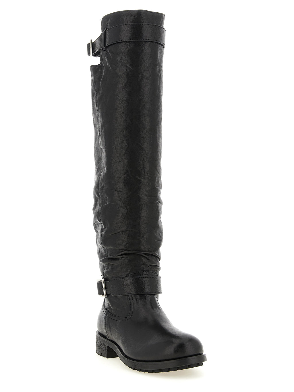 Schwarze Leder Overknee-Stiefel