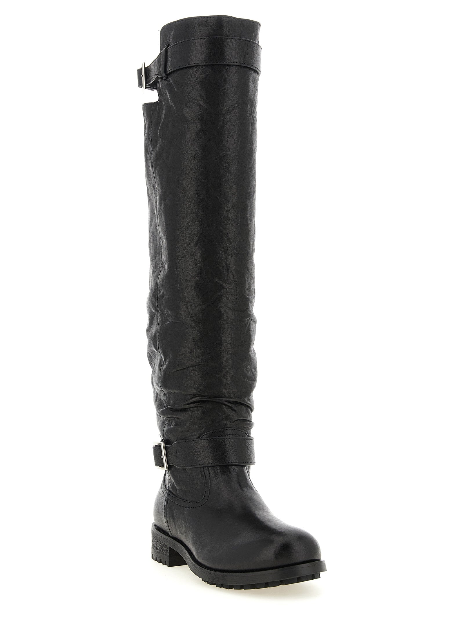 Schwarze Leder Overknee-Stiefel