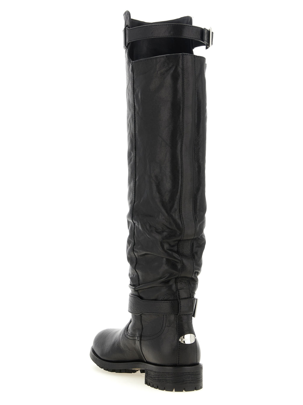 Schwarze Leder Overknee-Stiefel