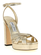 Stiletto-Sandalen aus goldenem Tencel
