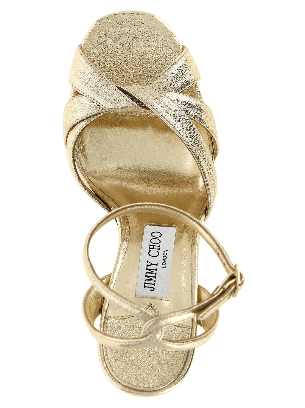 Stiletto-Sandalen aus goldenem Tencel