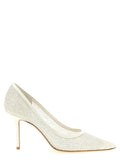 Weiße Tencel-Pumps mit hohem Absatz