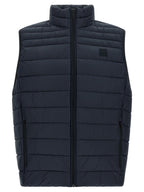 Dunkelblaue ärmellose Jacke aus recyceltem Polyamid
