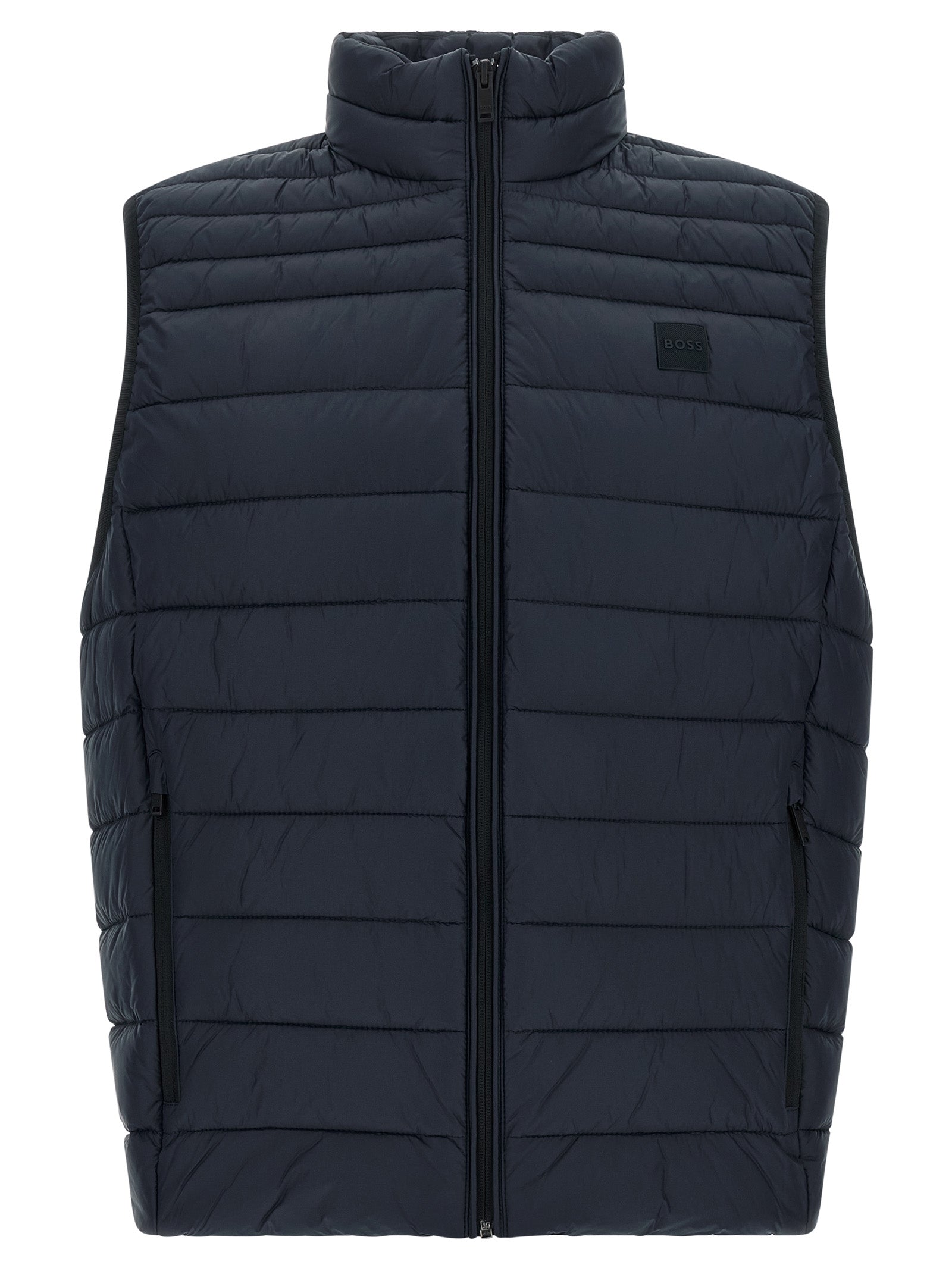 Dunkelblaue ärmellose Jacke aus recyceltem Polyamid