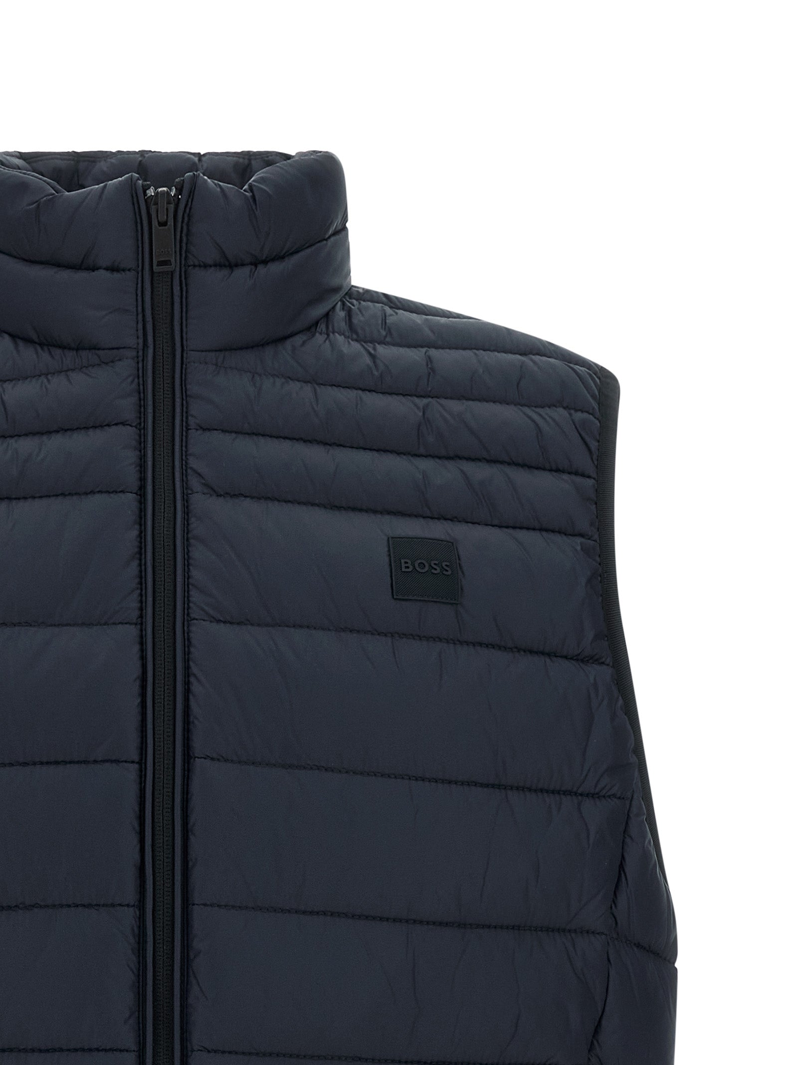 Dunkelblaue ärmellose Jacke aus recyceltem Polyamid
