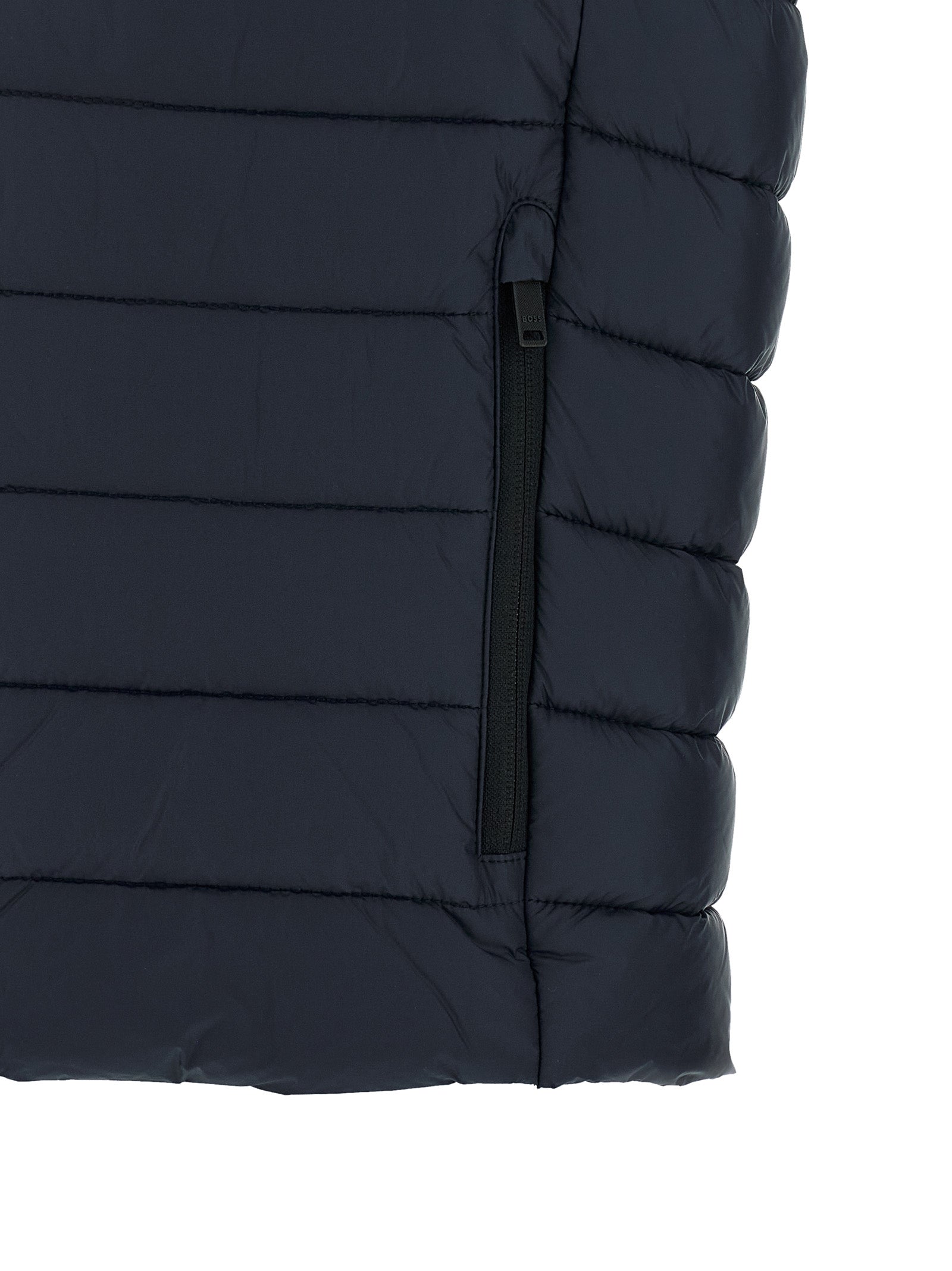 Dunkelblaue ärmellose Jacke aus recyceltem Polyamid