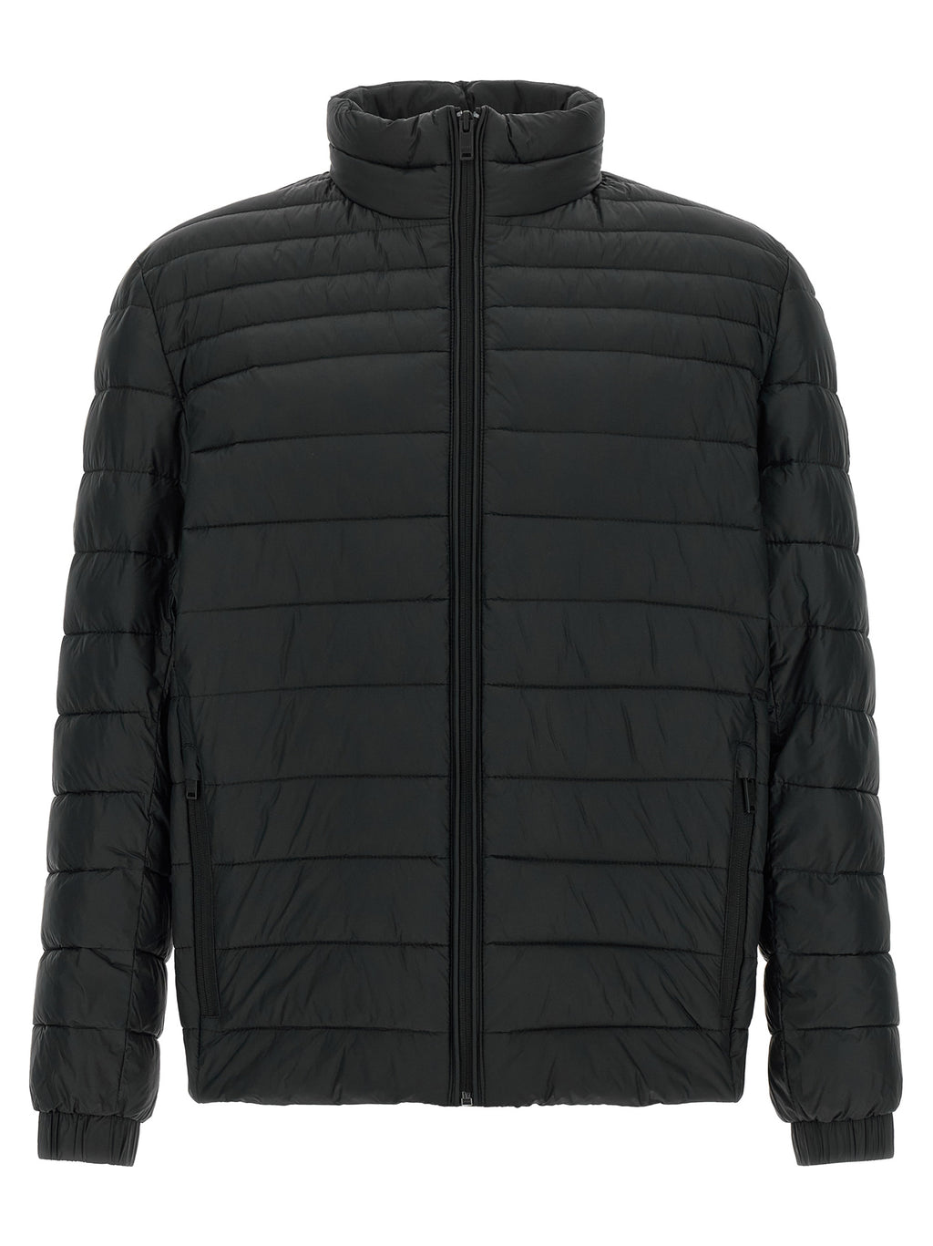 Schwarze Jacke aus recyceltem Polyamid in voller Länge