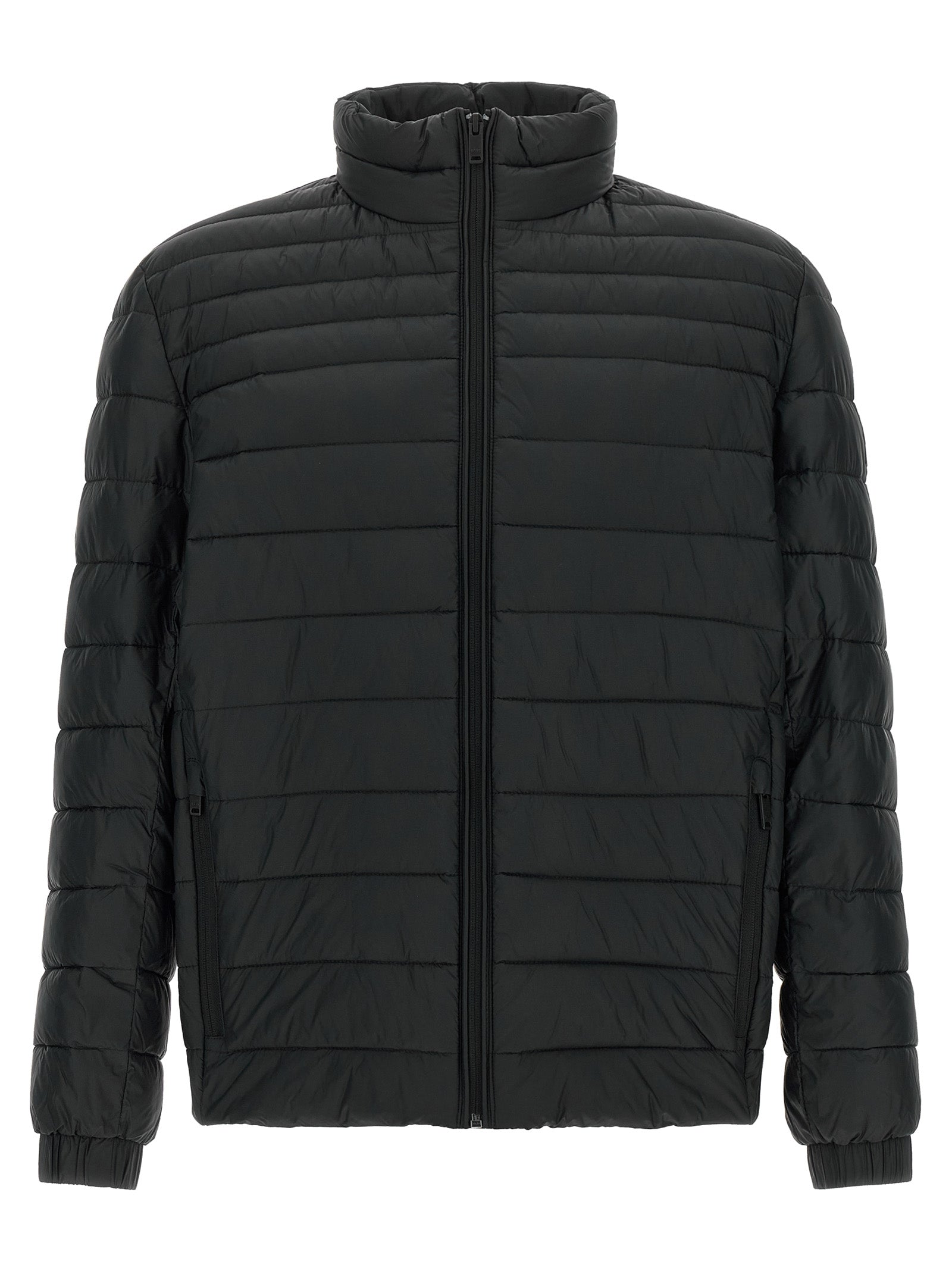 Schwarze Jacke aus recyceltem Polyamid in voller Länge