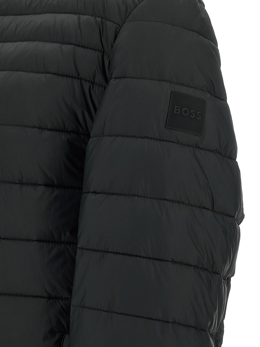 Schwarze Jacke aus recyceltem Polyamid in voller Länge