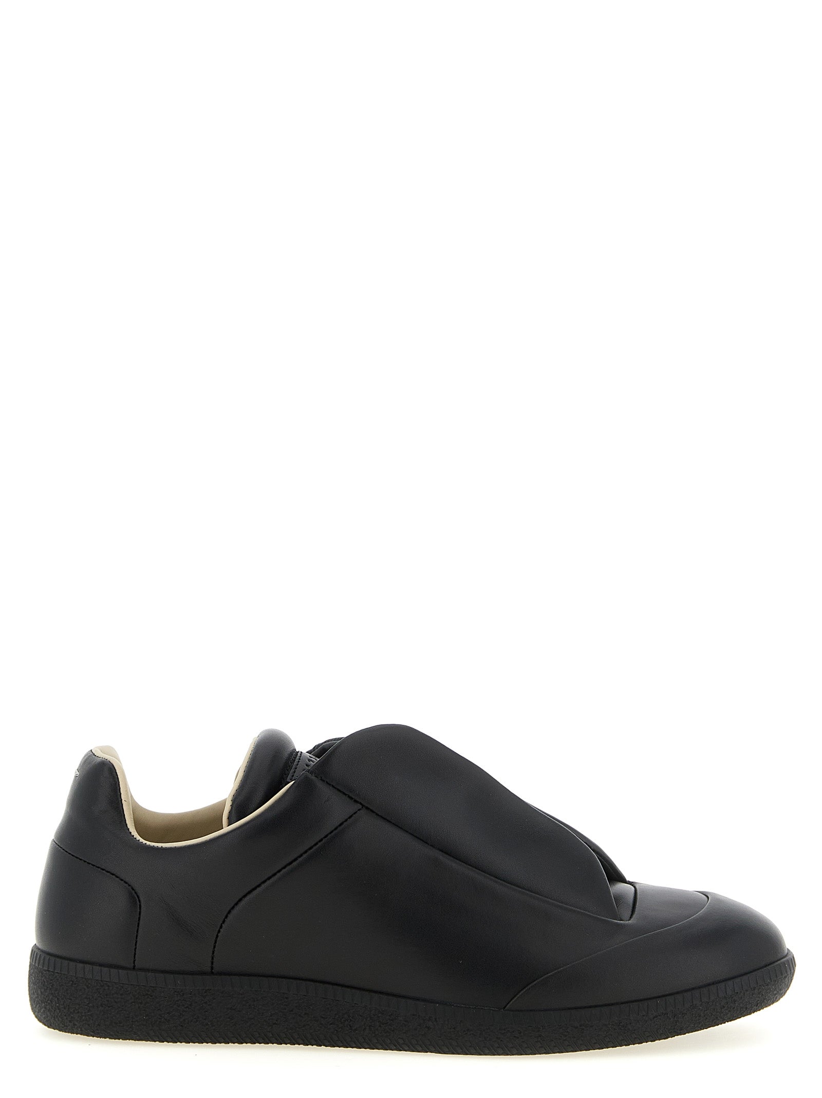 Schwarze Kalbsleder Low-Top-Sneaker