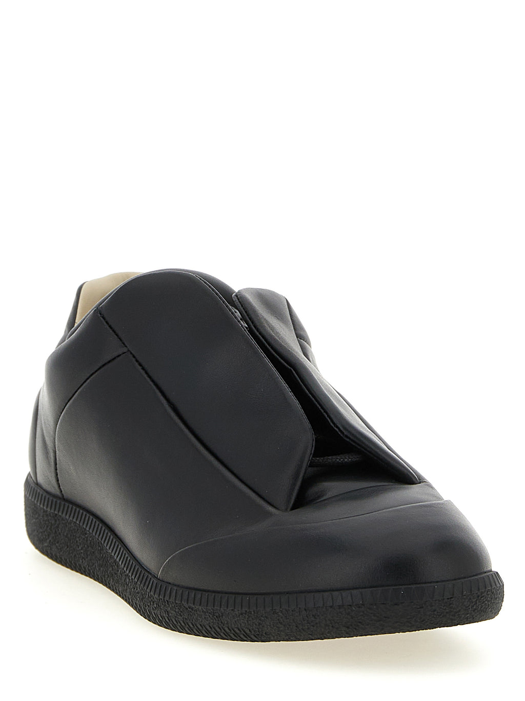 Schwarze Kalbsleder Low-Top-Sneaker