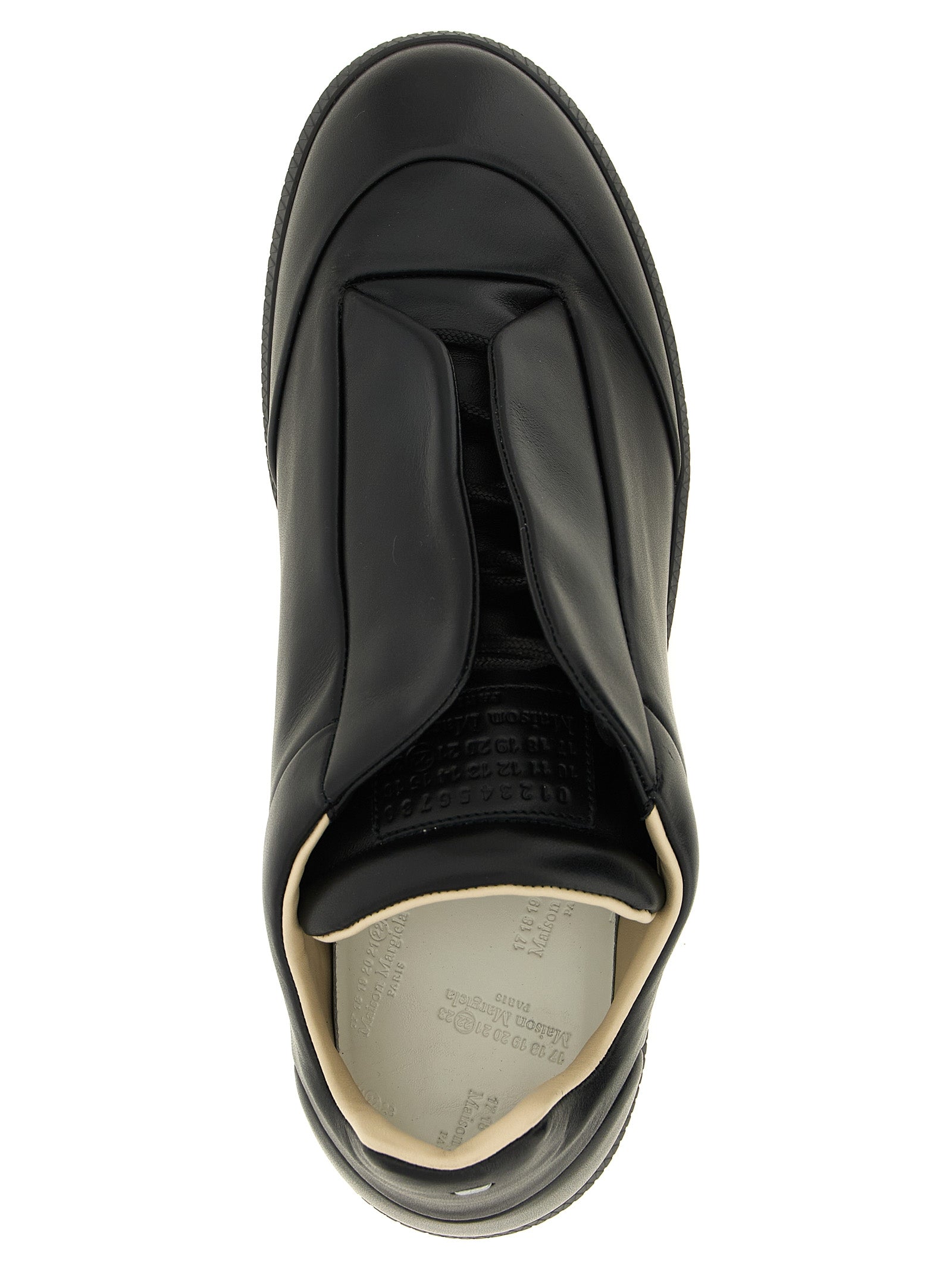 Schwarze Kalbsleder Low-Top-Sneaker