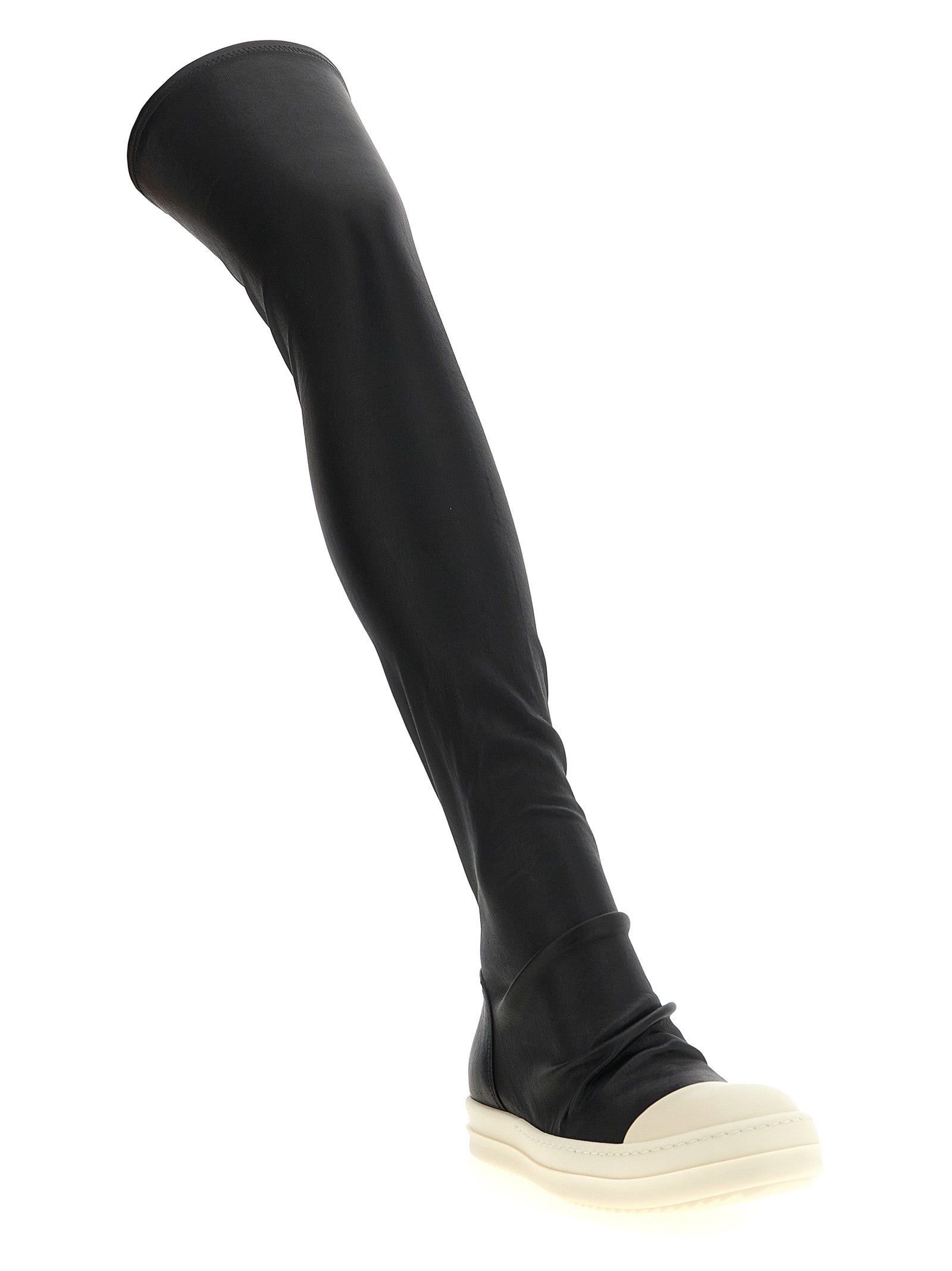 Schwarze Lammleder Over-the-Knee-Stiefel
