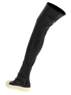 Schwarze Lammleder Over-the-Knee-Stiefel