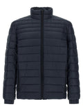 Blaue Polyamid-Jacke in voller Länge