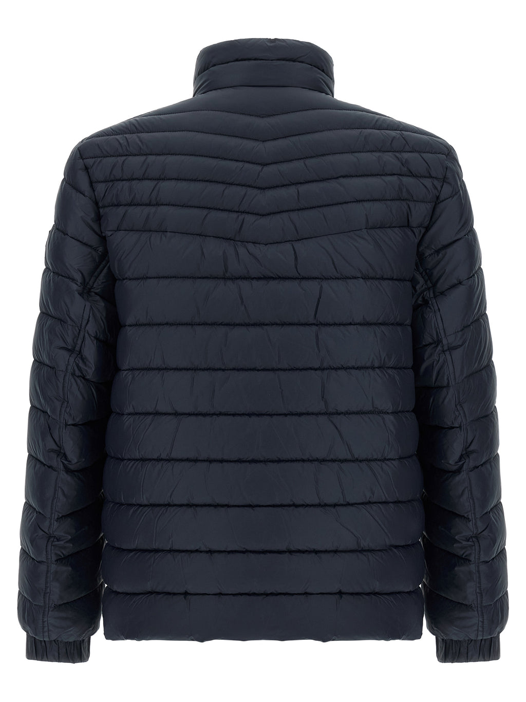 Blaue Polyamid-Jacke in voller Länge