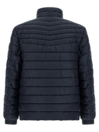 Blaue Polyamid-Jacke in voller Länge