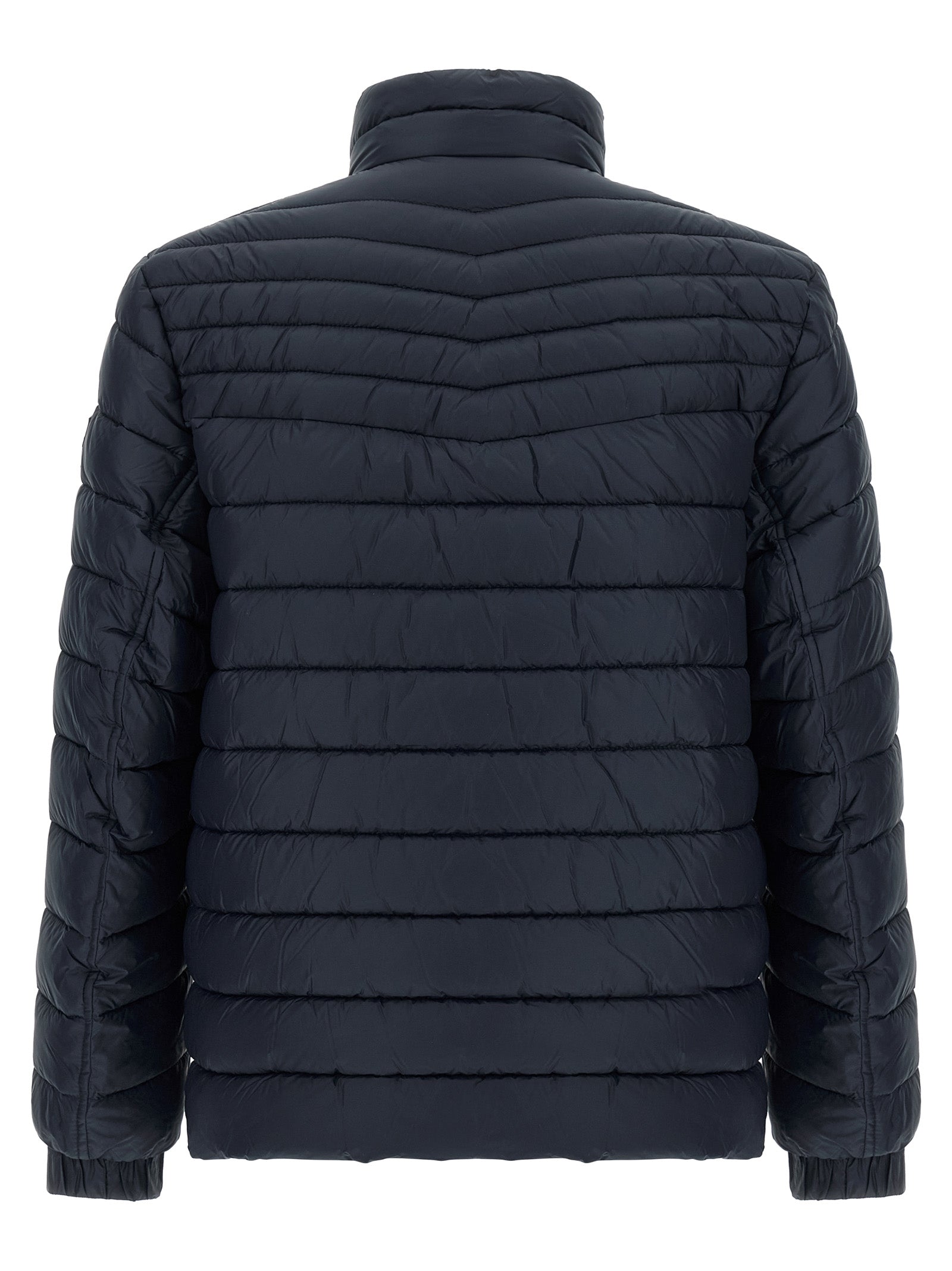 Blaue Polyamid-Jacke in voller Länge