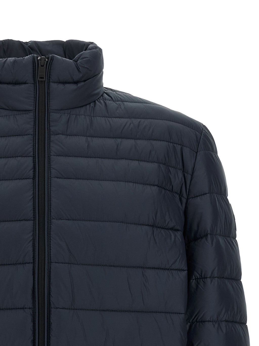 Blaue Polyamid-Jacke in voller Länge