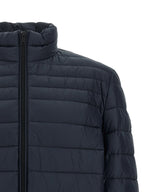 Blaue Polyamid-Jacke in voller Länge