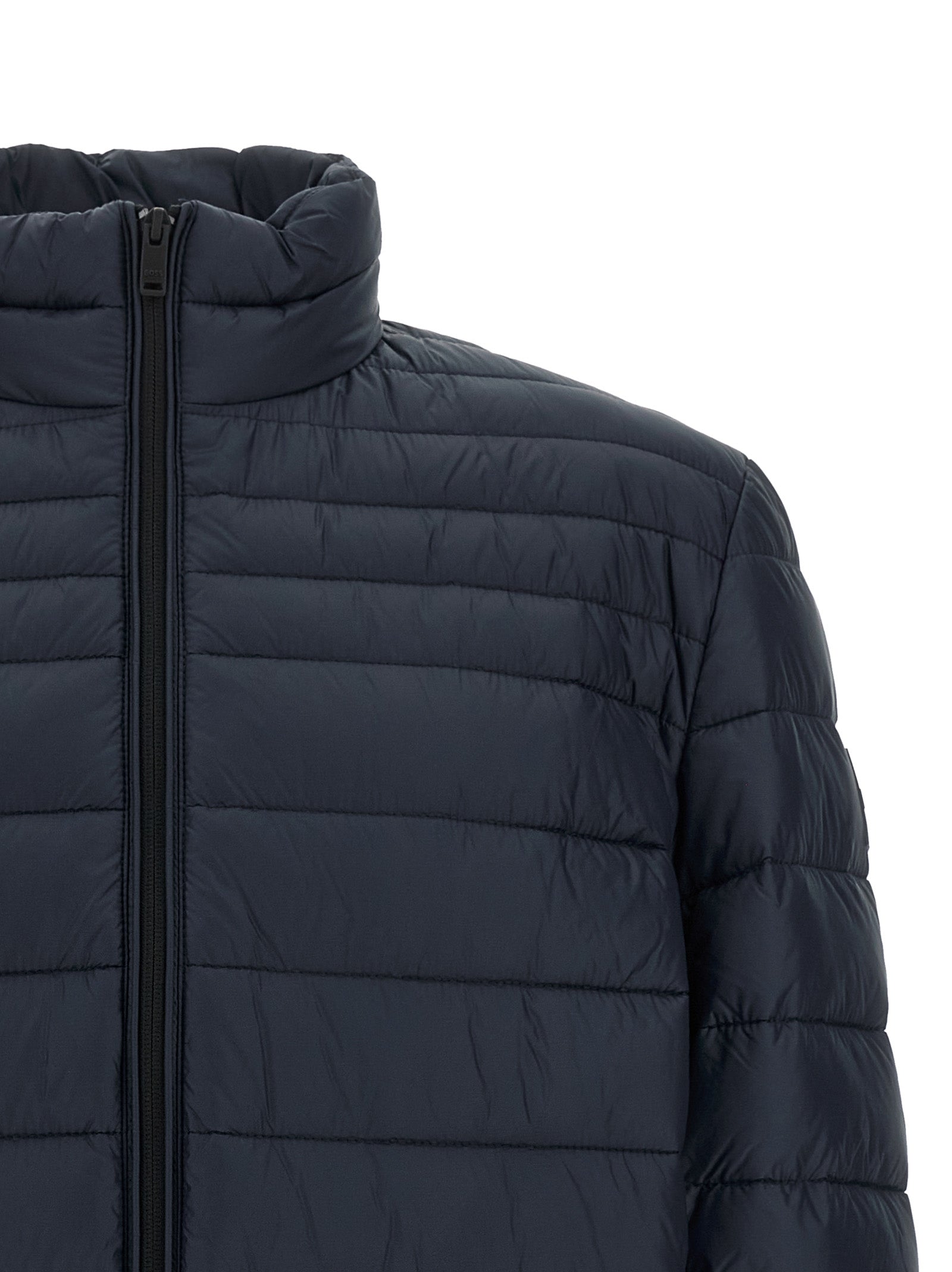 Blaue Polyamid-Jacke in voller Länge