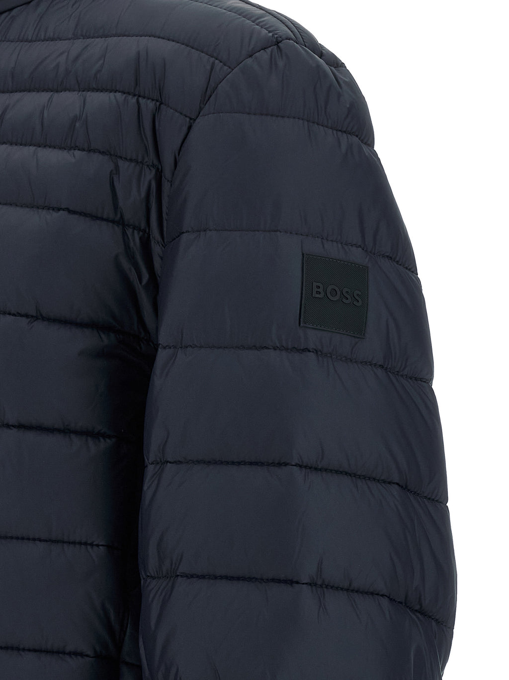 Blaue Polyamid-Jacke in voller Länge