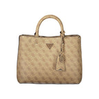 Beige Leder Damentasche mit Henkeln und Schultergurt