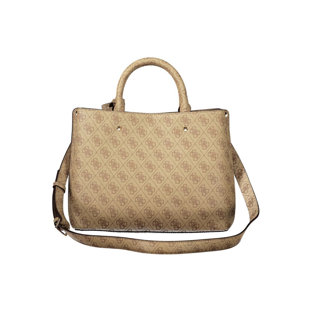 Beige Leder Damentasche mit Henkeln und Schultergurt